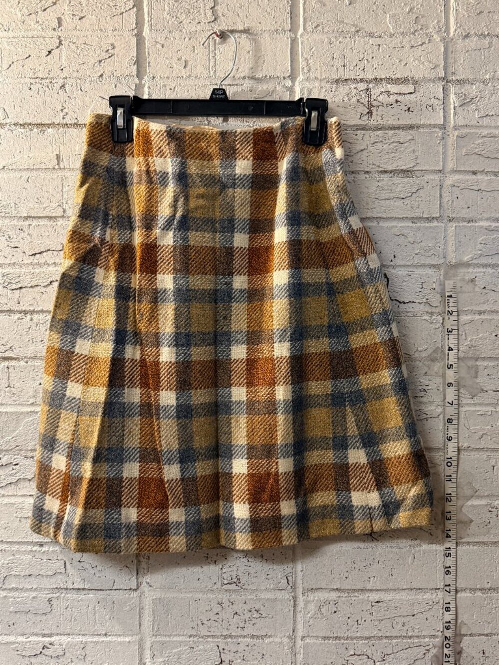 Vintage Lady Van Heusen Womens 16 Plaid Wool Skirt Brown Blue Mustard A Line